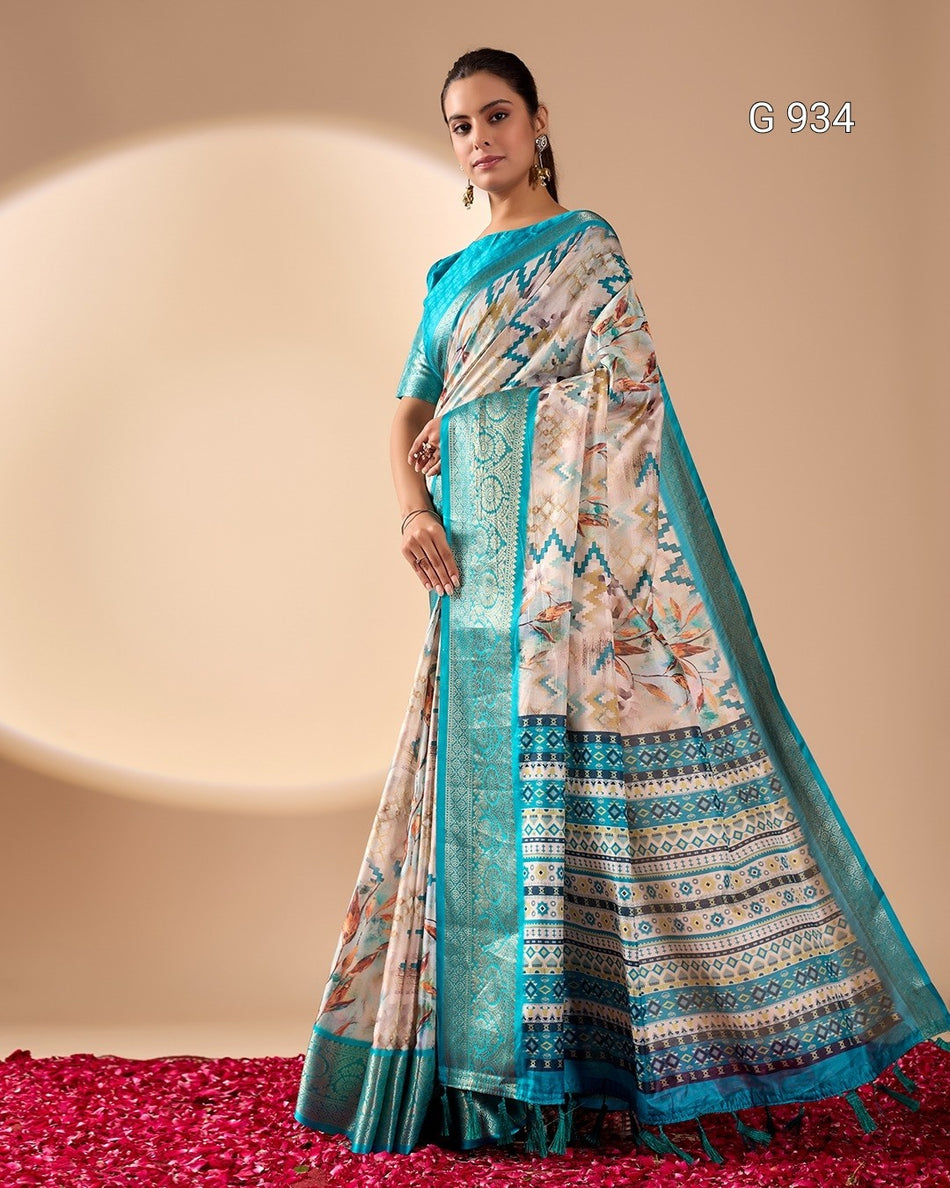 Soft Lichi Silk Digital Print Saree - G 934