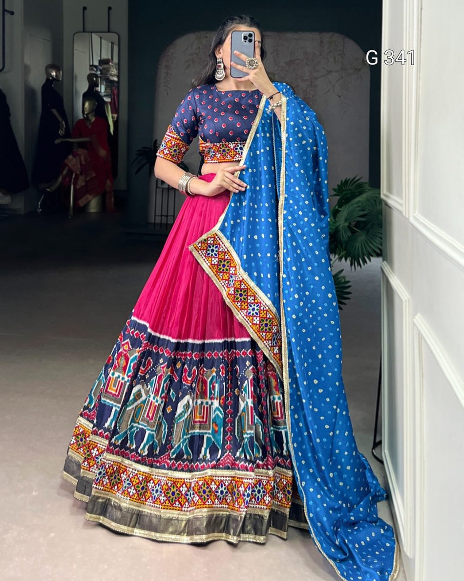 Elegant Tasar Silk Lehenga with Foil & Mirror Gamthi Work - G341