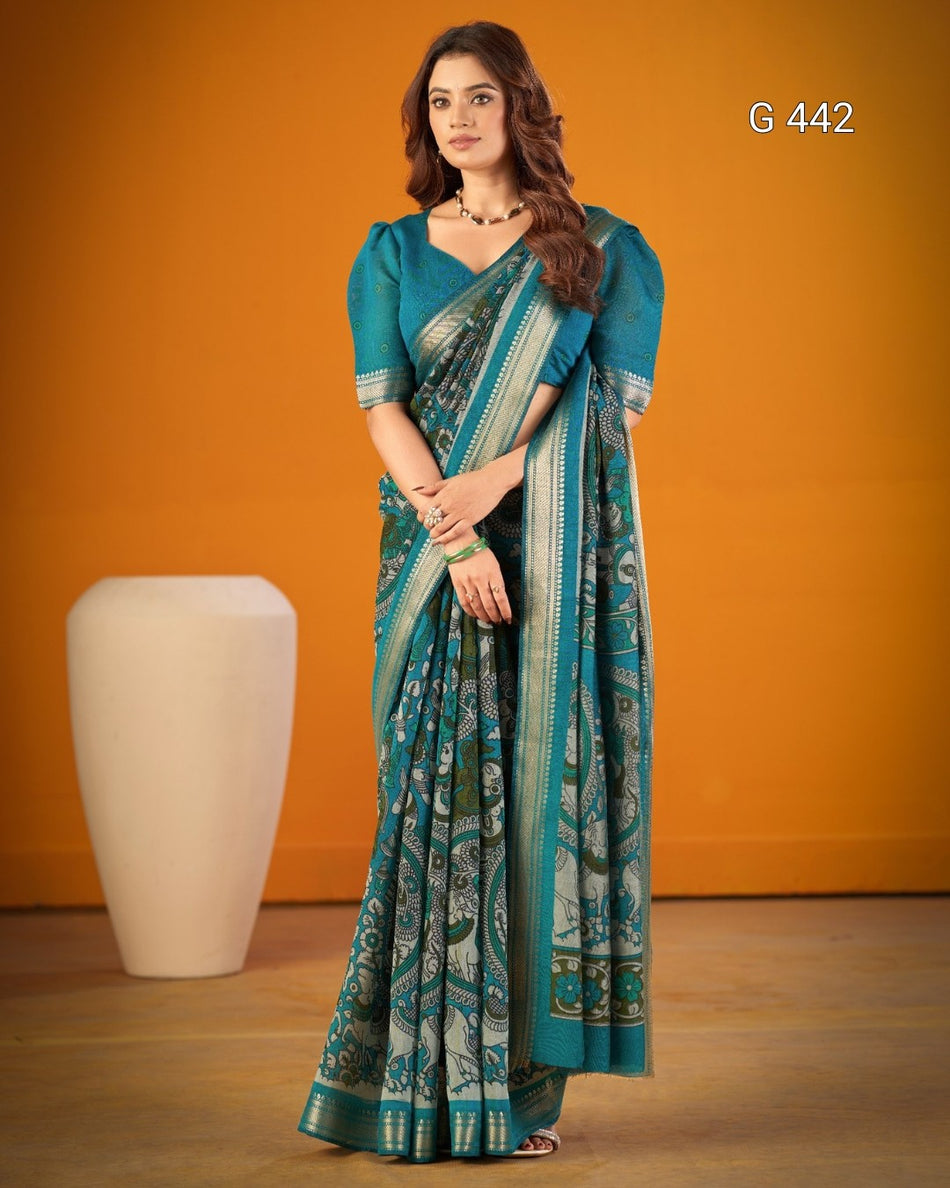 Kalamkari Chanderi Sarees with Shimmering Zari Work - G 442