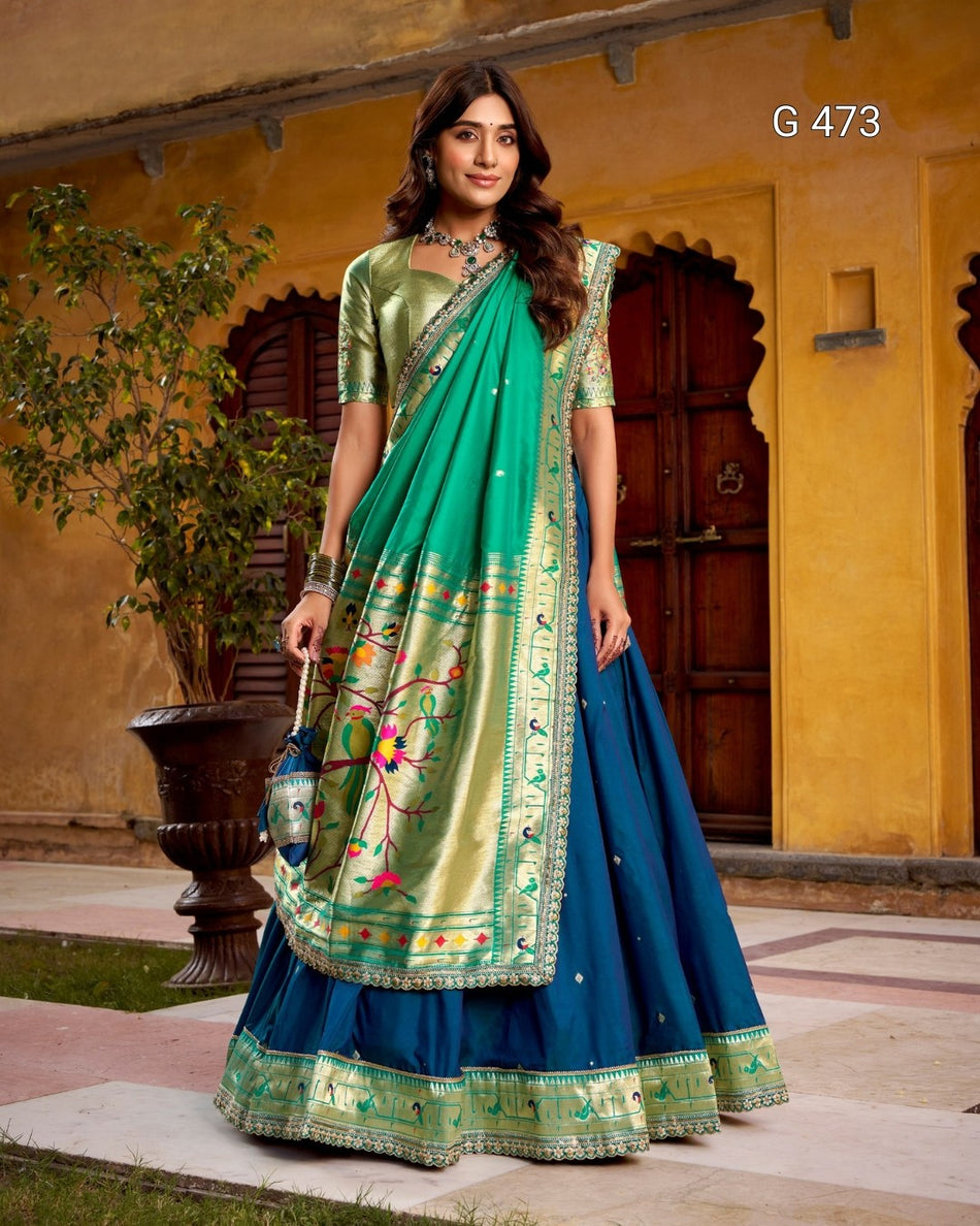 Elegant Green Lehenga with Zari and Lace Border - G 473