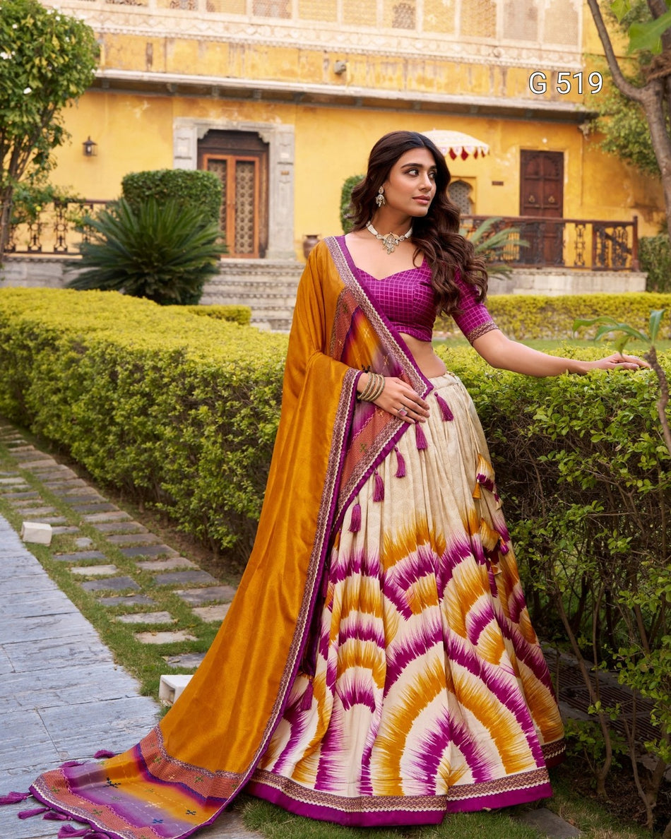 Graceful Tasar Silk Lehenga with Printed Elegance - G 519