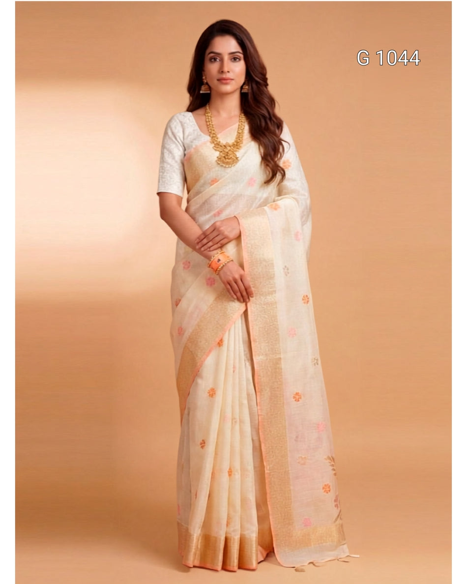 Elegant Linen Cotton Sarees for Everyday Ethnic Wear - G 1044