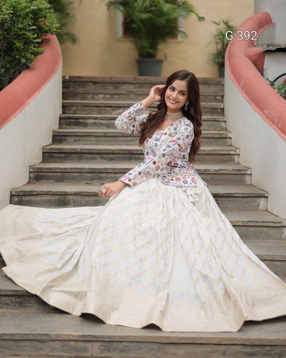 Pure Dayble Viscose Jacquard Lehenga with Thread-Sequins Top – G 392