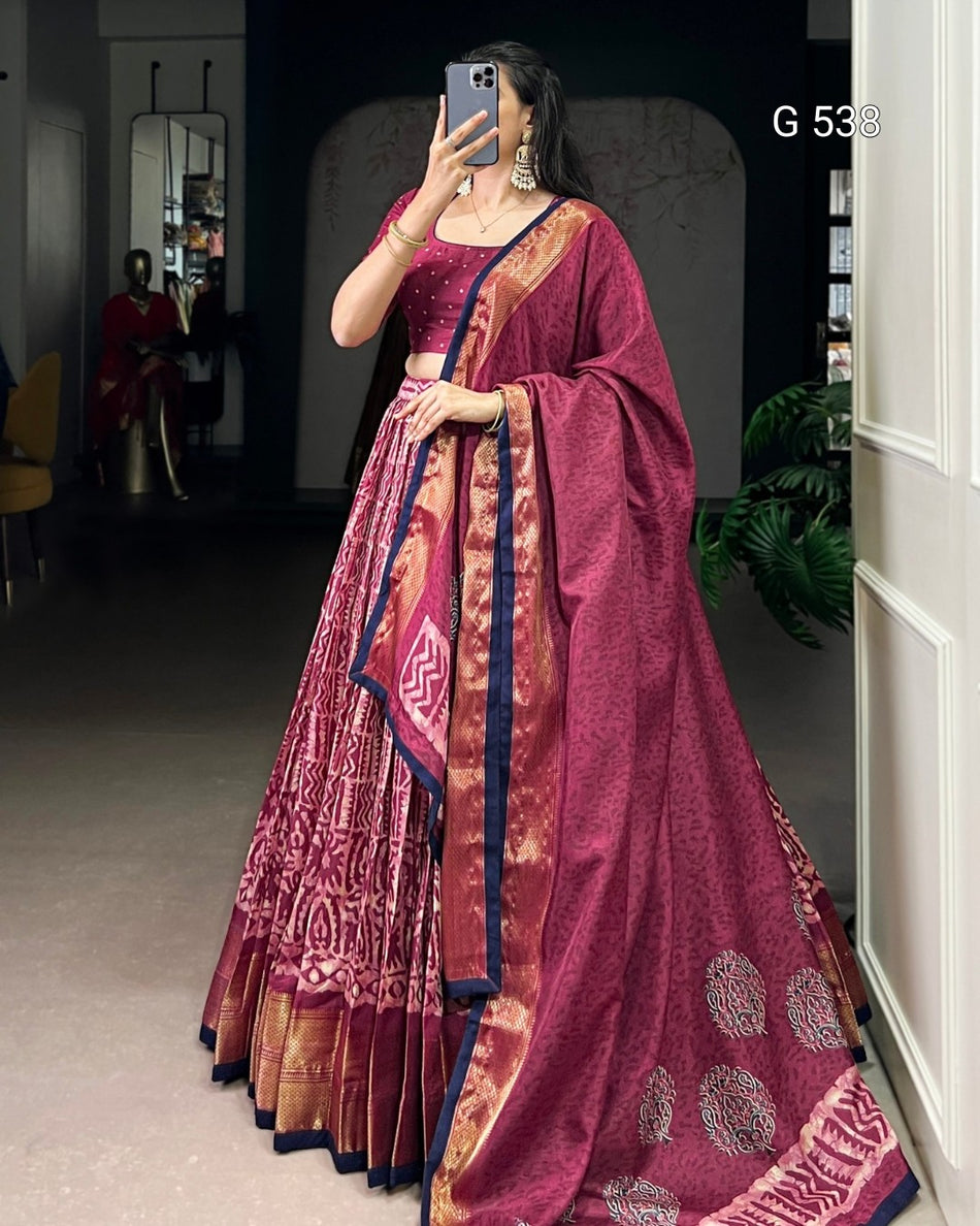 Designer Dola Silk Lehenga with Artistic Batik - G 538
