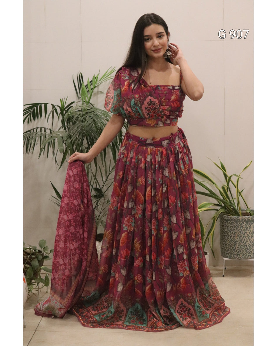 Organza Silk Floral Print Lehenga Collection - G 907