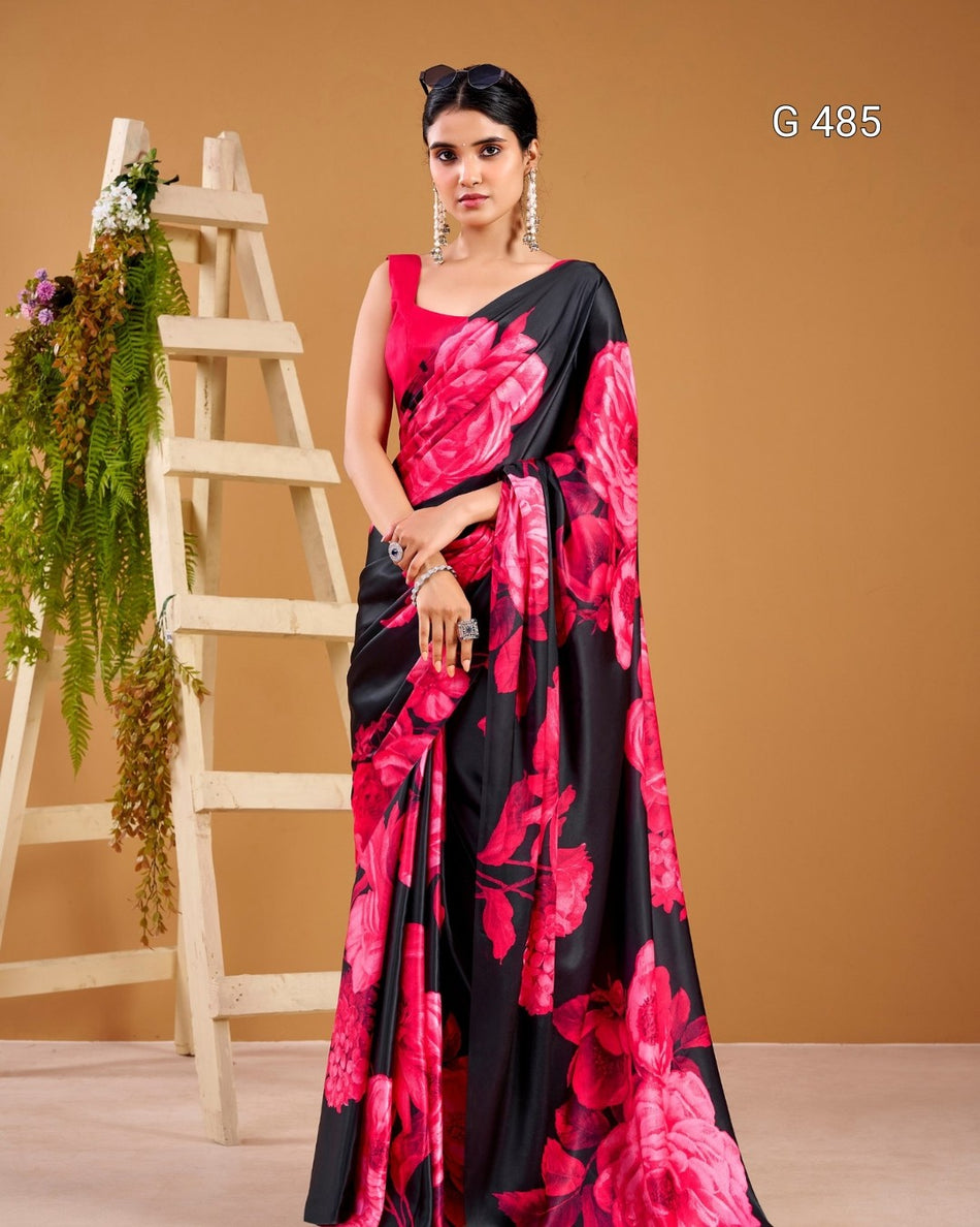 Beautiful Floral Satin Sarees with Elegant Look - G 485