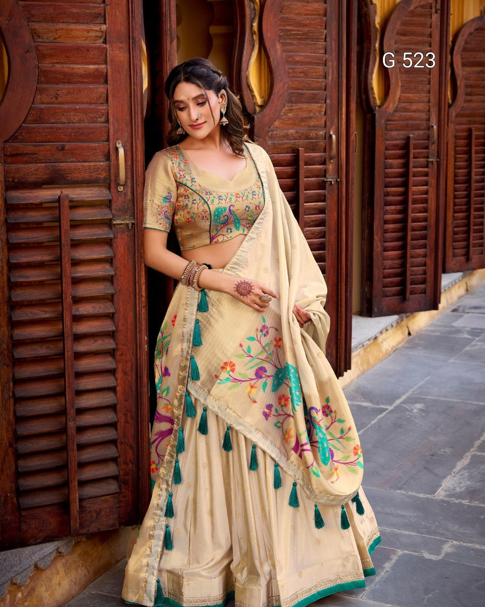 Paithani Style Lehenga with Golden Zari Weaving - G 523