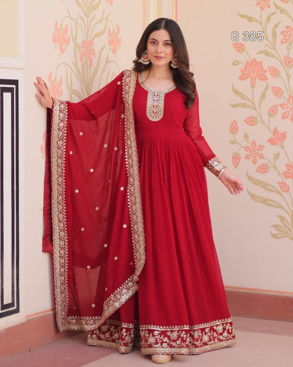 Faux Blooming Georgette Gown with Zari & Sequins – G 385
