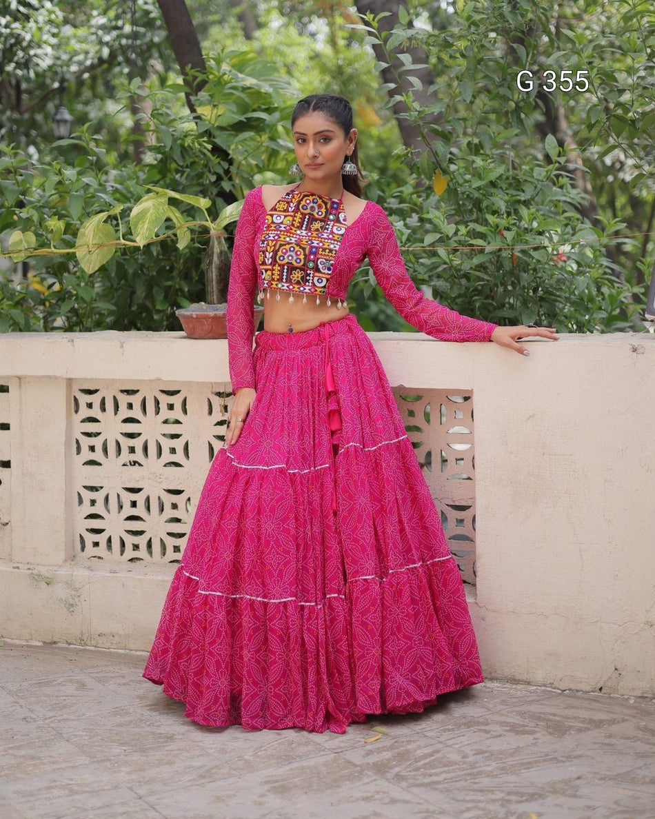 Faux Georgette Lehenga with Bandhej Print & Gotta Patti Lace 355