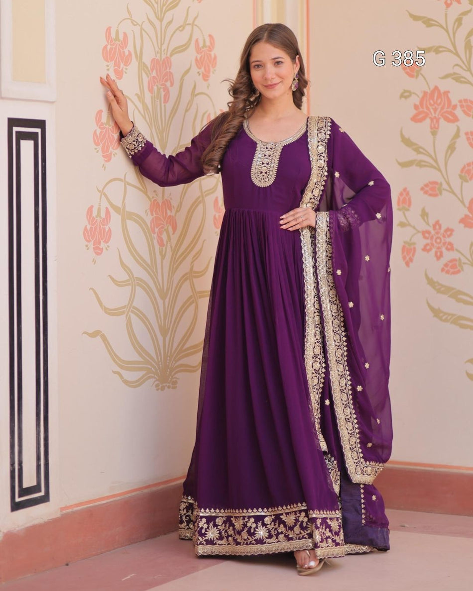 Faux Blooming Georgette Gown with Zari & Sequins – G 385
