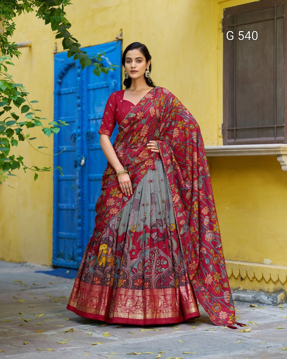 Stylish Kalamkari Lehenga with Elegant Border Detail - G 540