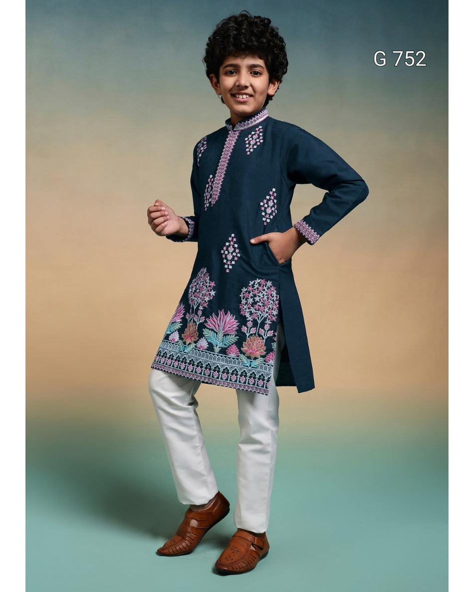 Premium Kids Kurta & Pant Set – Festive Viscose Silk & Cotton Outfit - G 752
