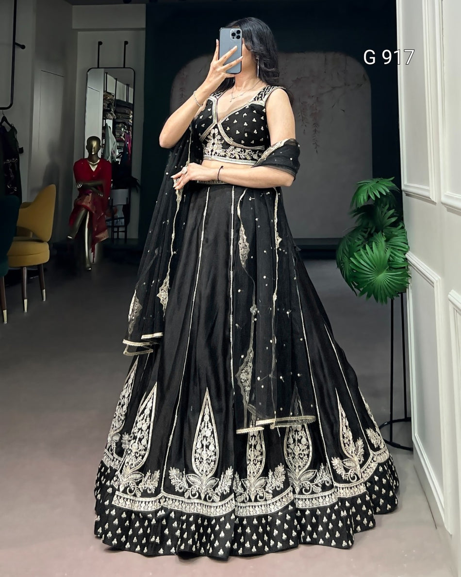 Premium Black Wedding Wear Lehenga - G 917