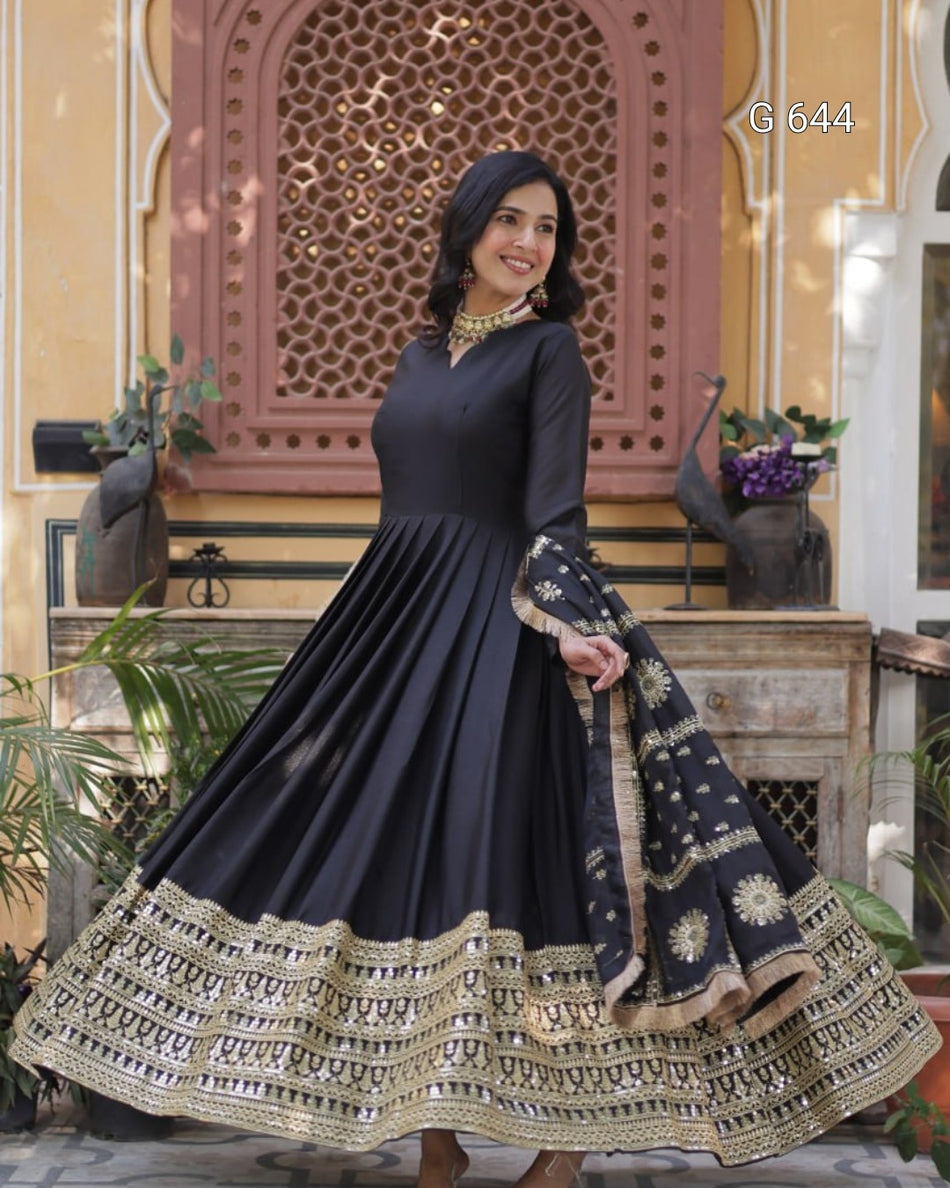 Elegant Embroidered Gown with Graceful Festive Appeal G 644