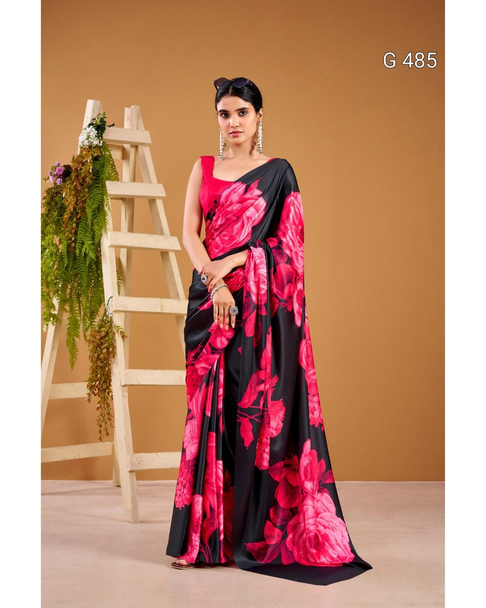 Beautiful Floral Satin Sarees with Elegant Look - G 485