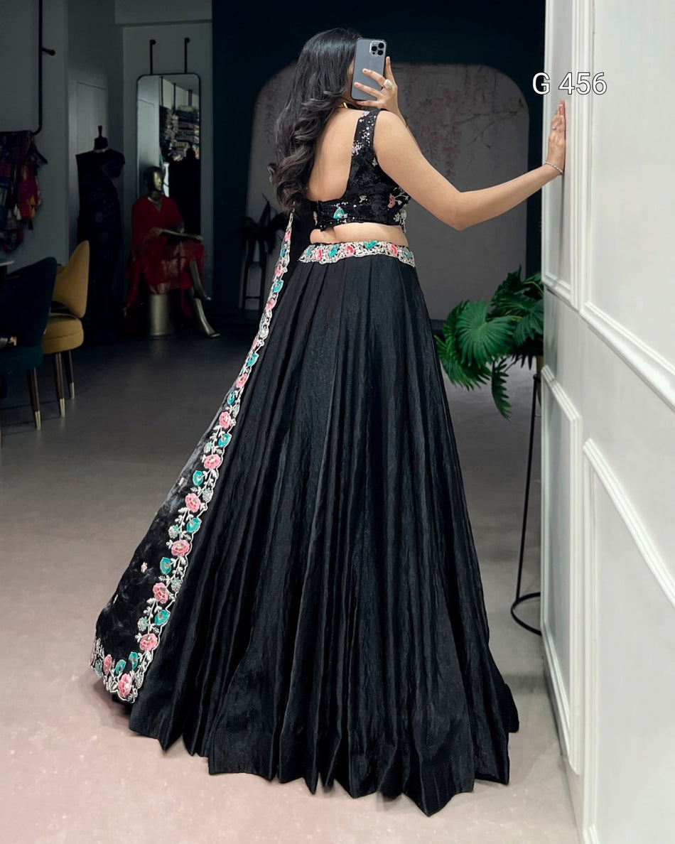 Elegant Black Lehenga with Soft Premium Silk Fabric - G 456