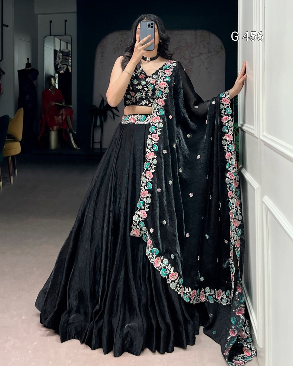 Elegant Black Lehenga with Soft Premium Silk Fabric - G 456