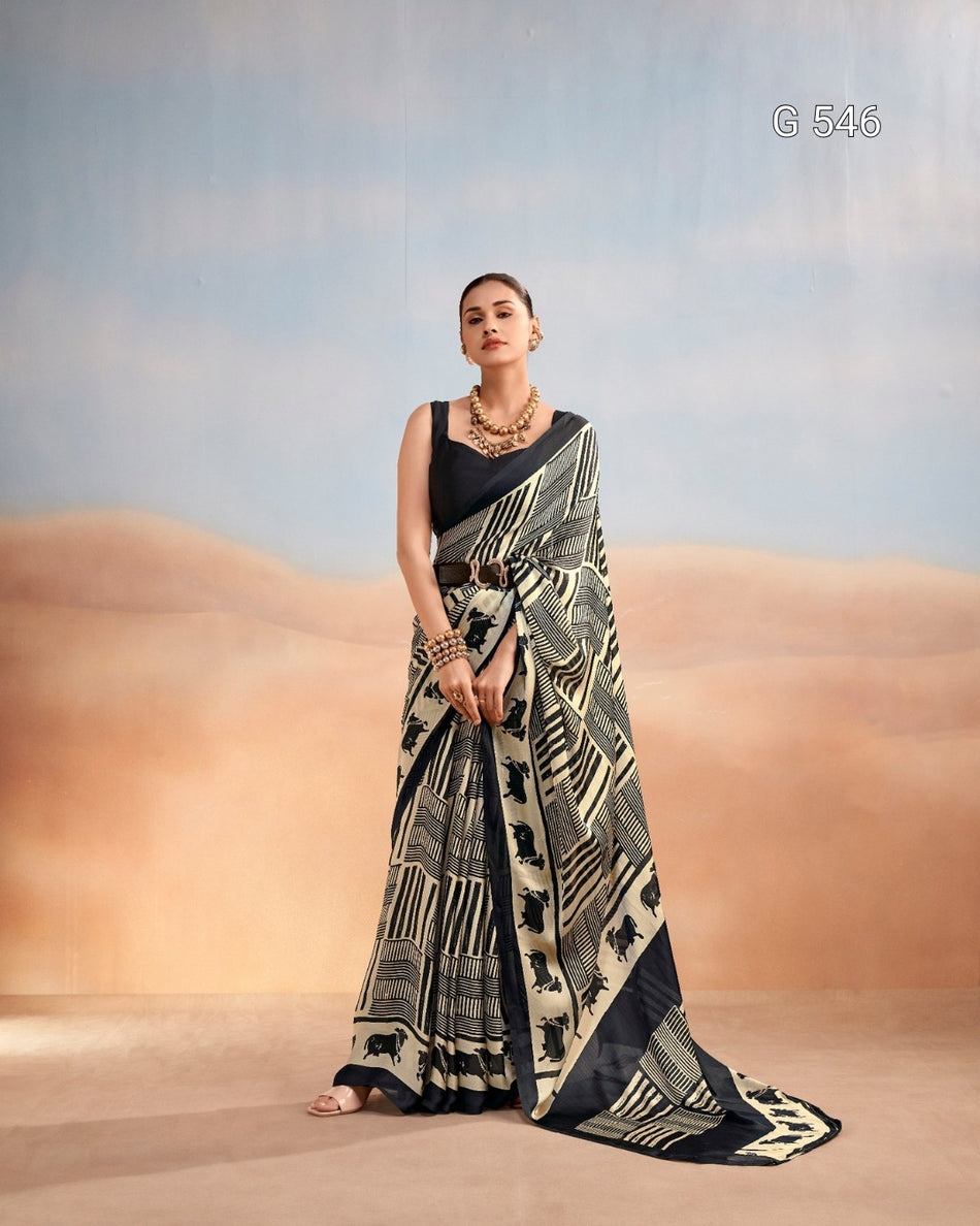 Stylish Abstract Satin Saree for Modern Ethnic Wear - G 546