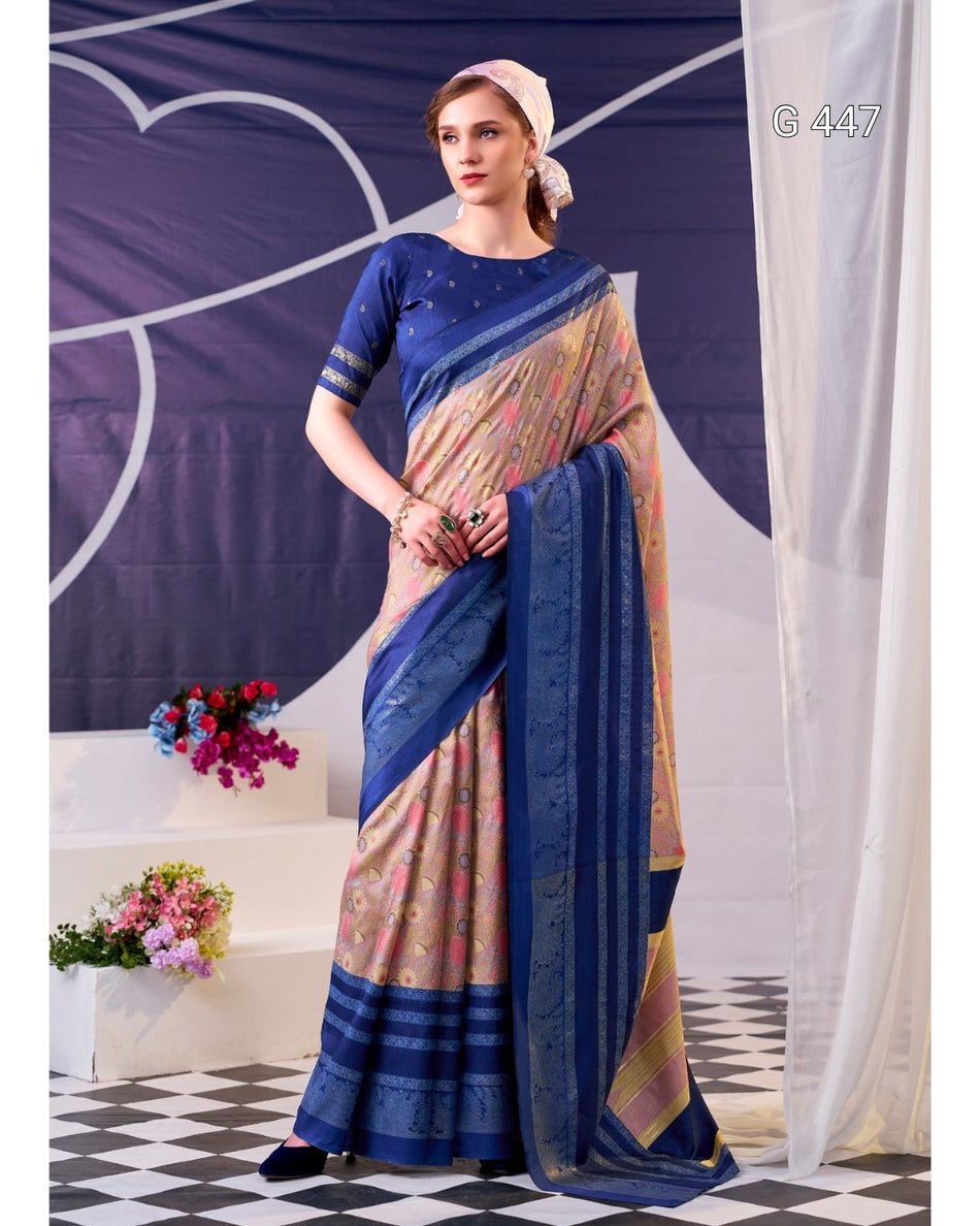 Beautiful Tasar Silk Sarees with Elegant Foil Work -  G 447