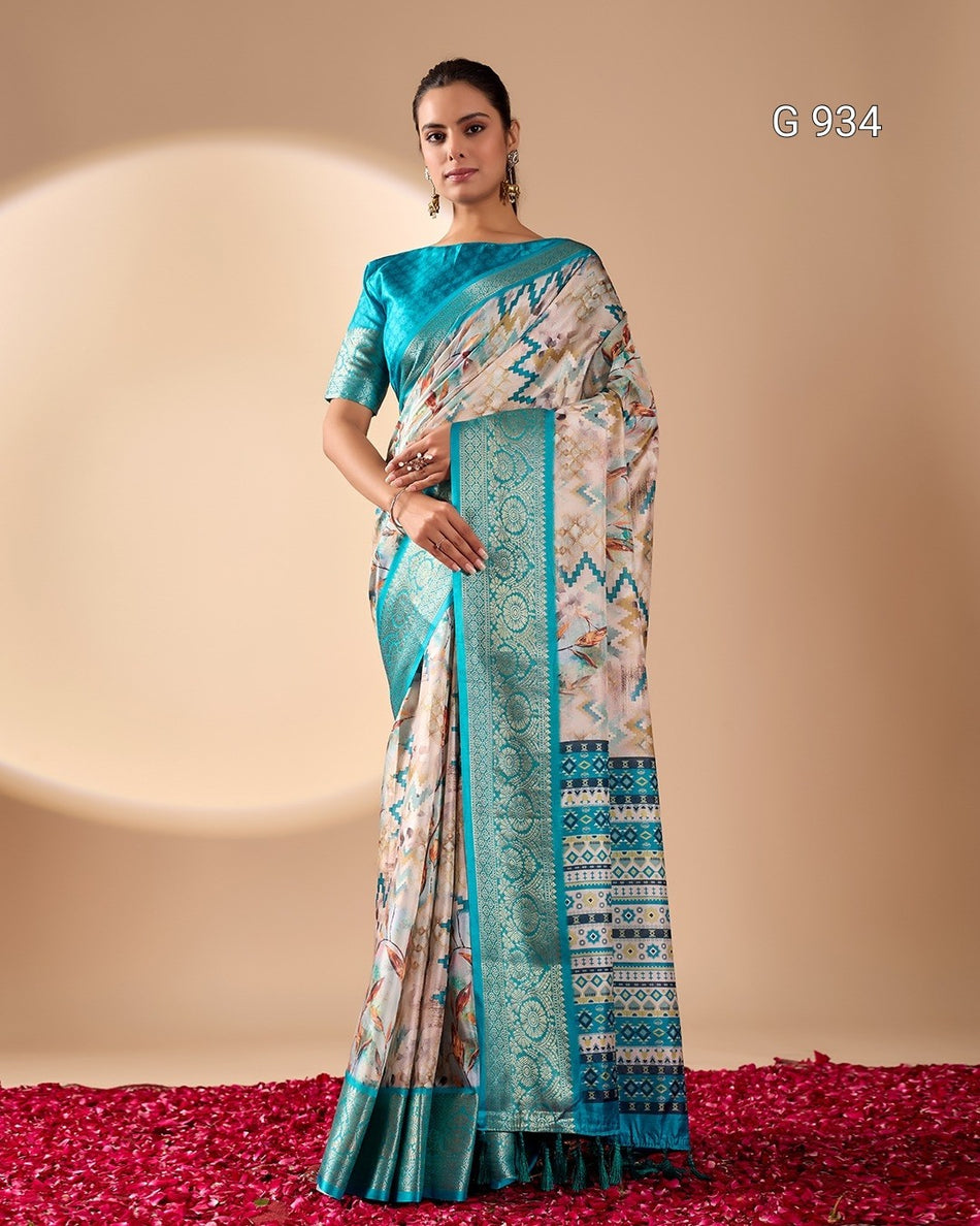 Soft Lichi Silk Digital Print Saree - G 934