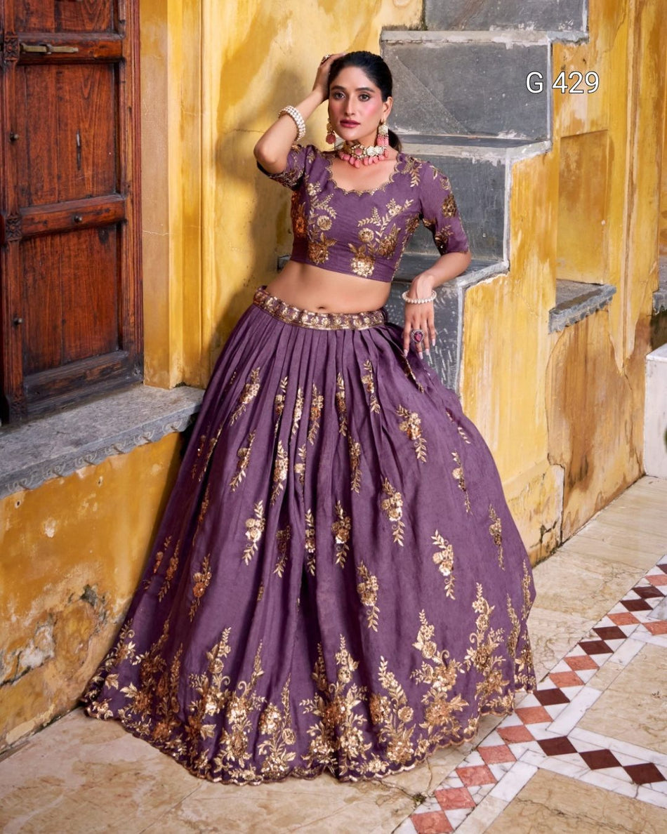 Chocolate Crush Lehenga with Sequins & Thread Embroidery – G 429