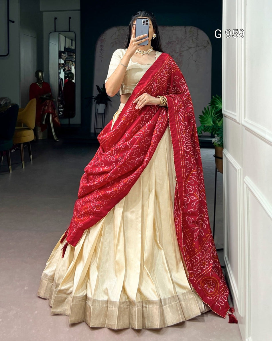 Zari Border Lehenga with Dupatta - G 959