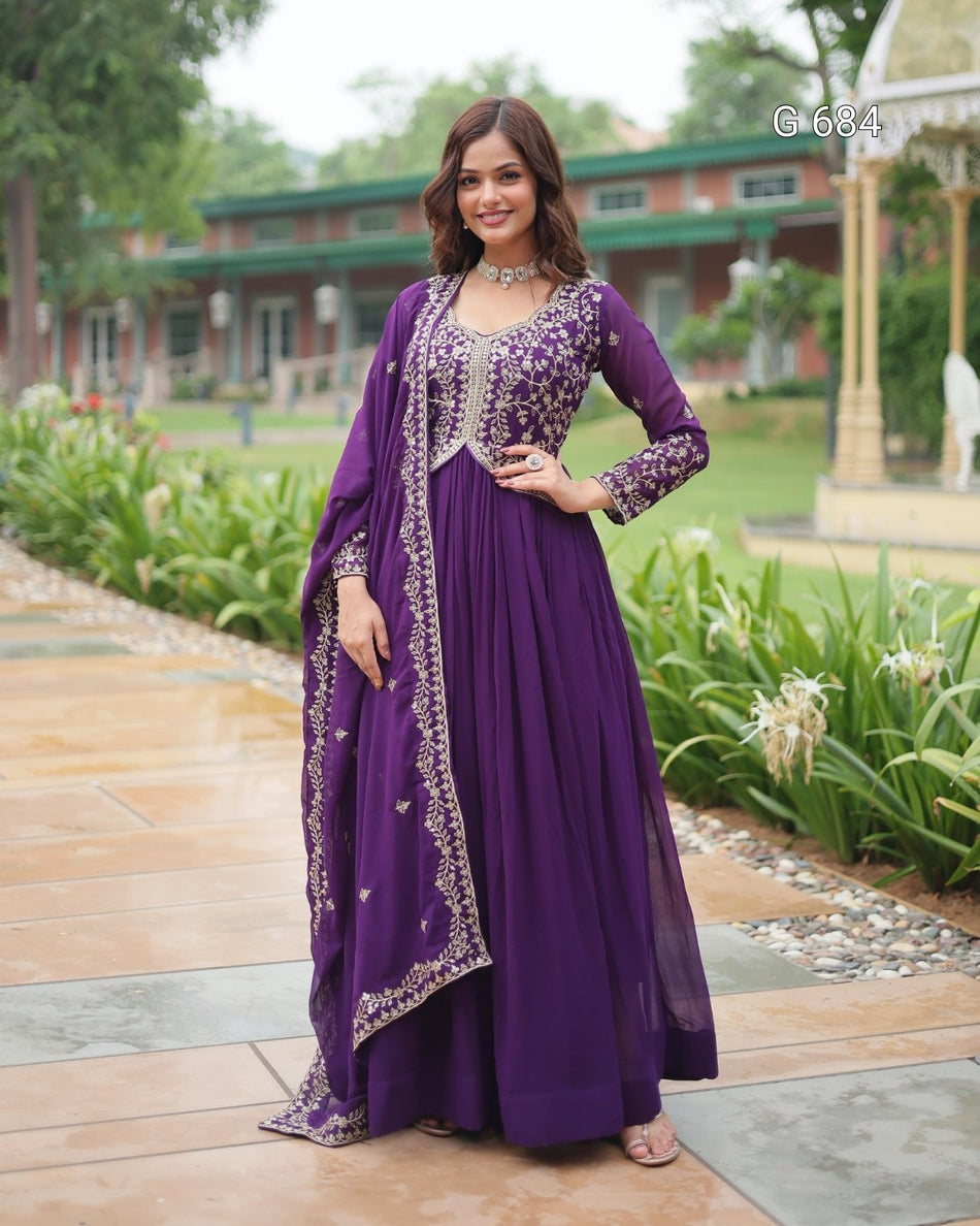 Luxurious Embroidered Gown for Wedding Functions G 684