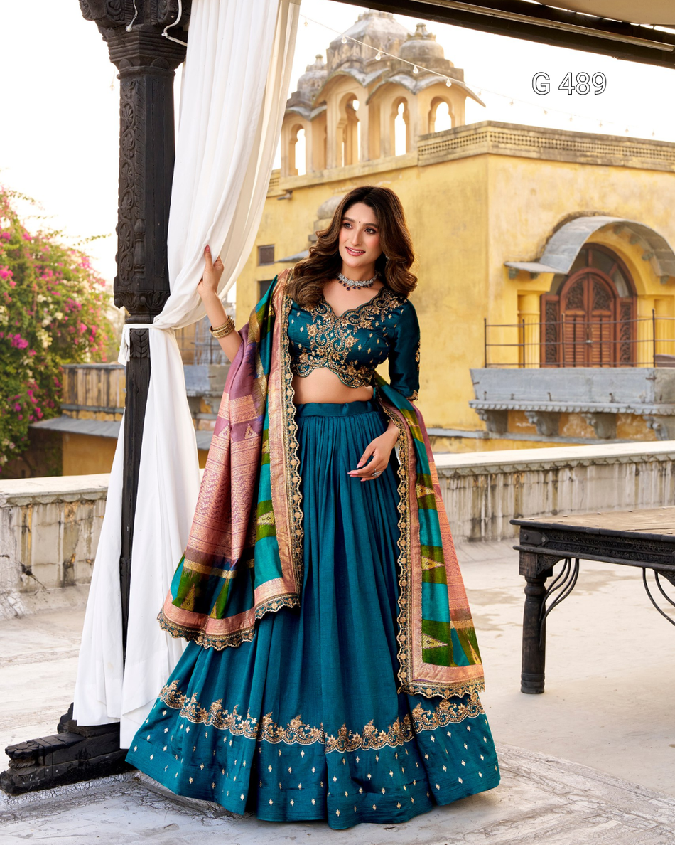 Premium Vichitra Silk Lehenga for Wedding Festive Wear - G 489