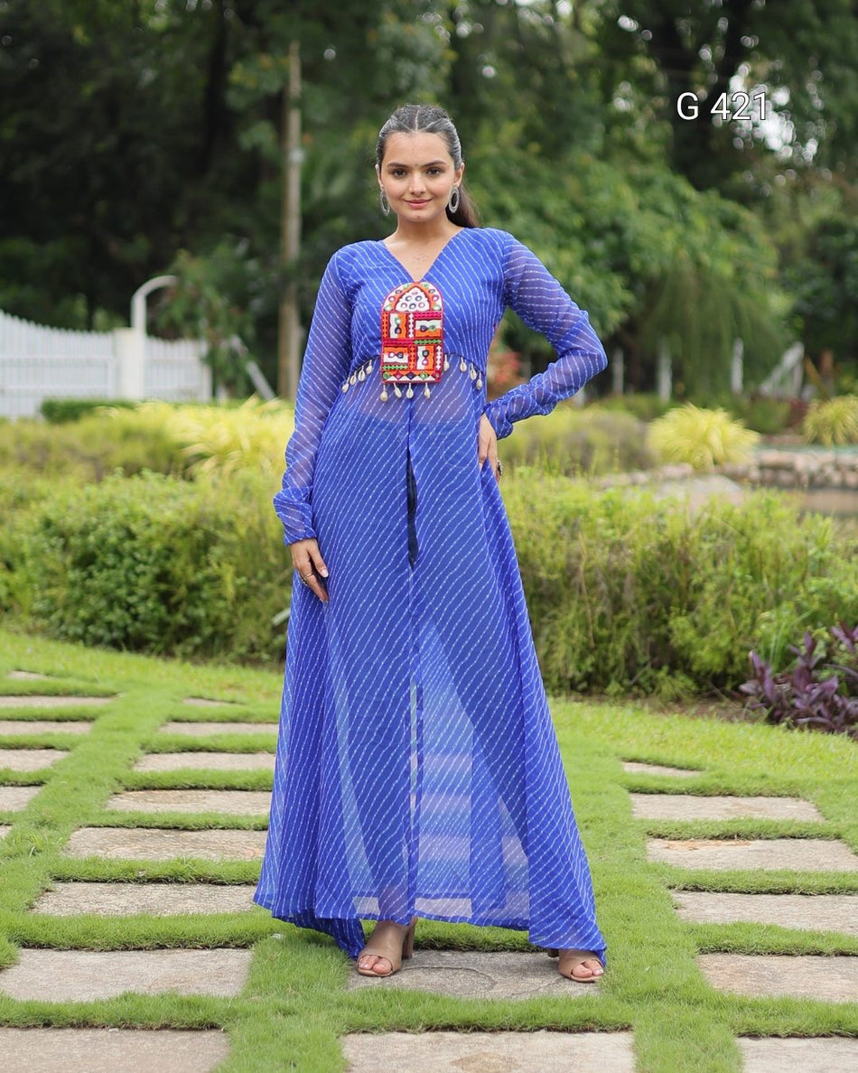 Leheriya Georgette Kurti with Kutchi Patchwork – G 421