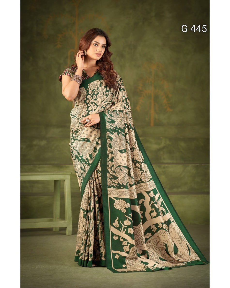 Kalamkari Print Tasar Sarees with Stylish Blouse - G 445