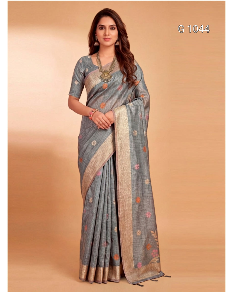 Elegant Linen Cotton Sarees for Everyday Ethnic Wear - G 1044