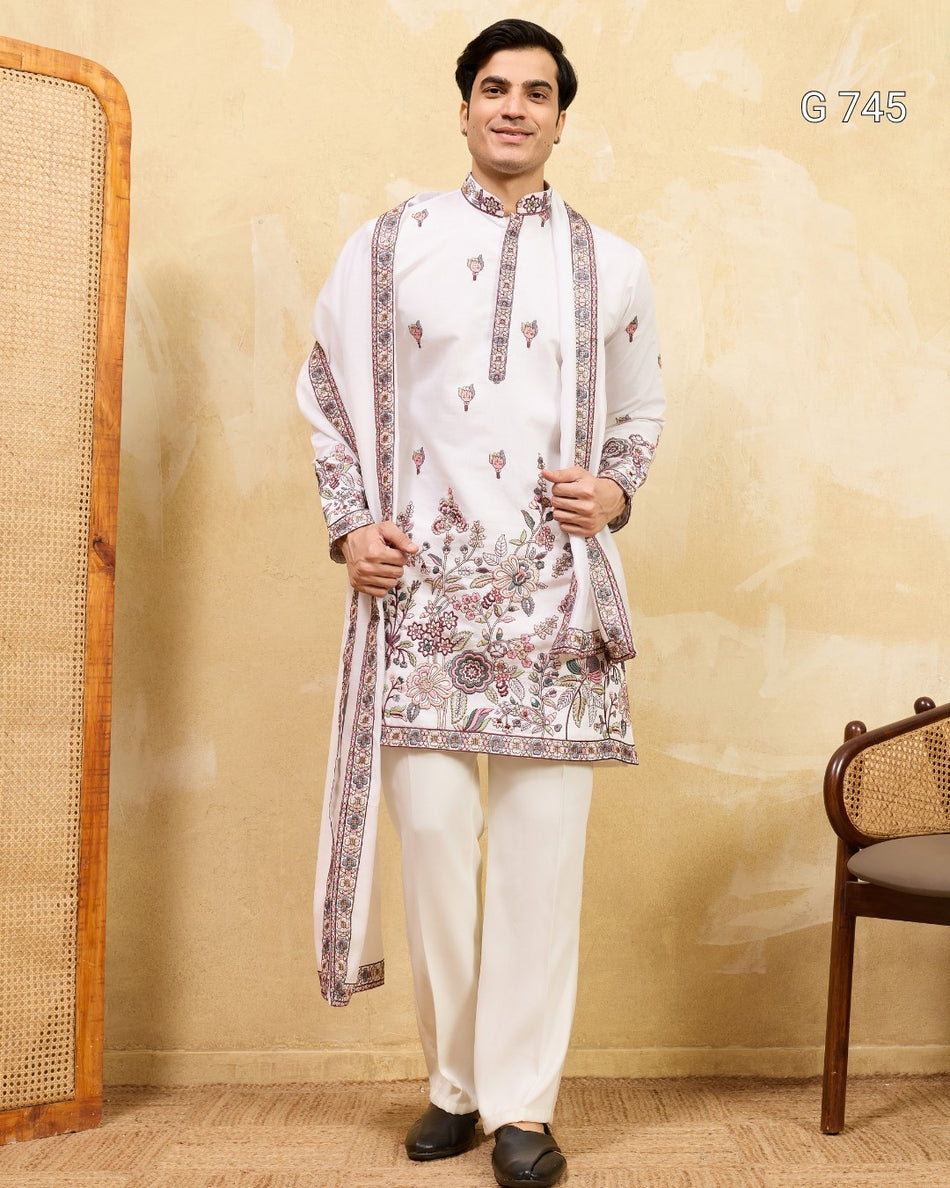 Premium Wedding Kurta with Traditional Dupatta Style  G 745