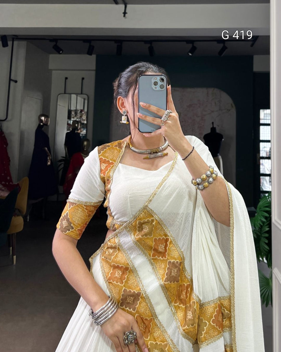 Marble Lehenga with Lace & Printed Blouse – G 419