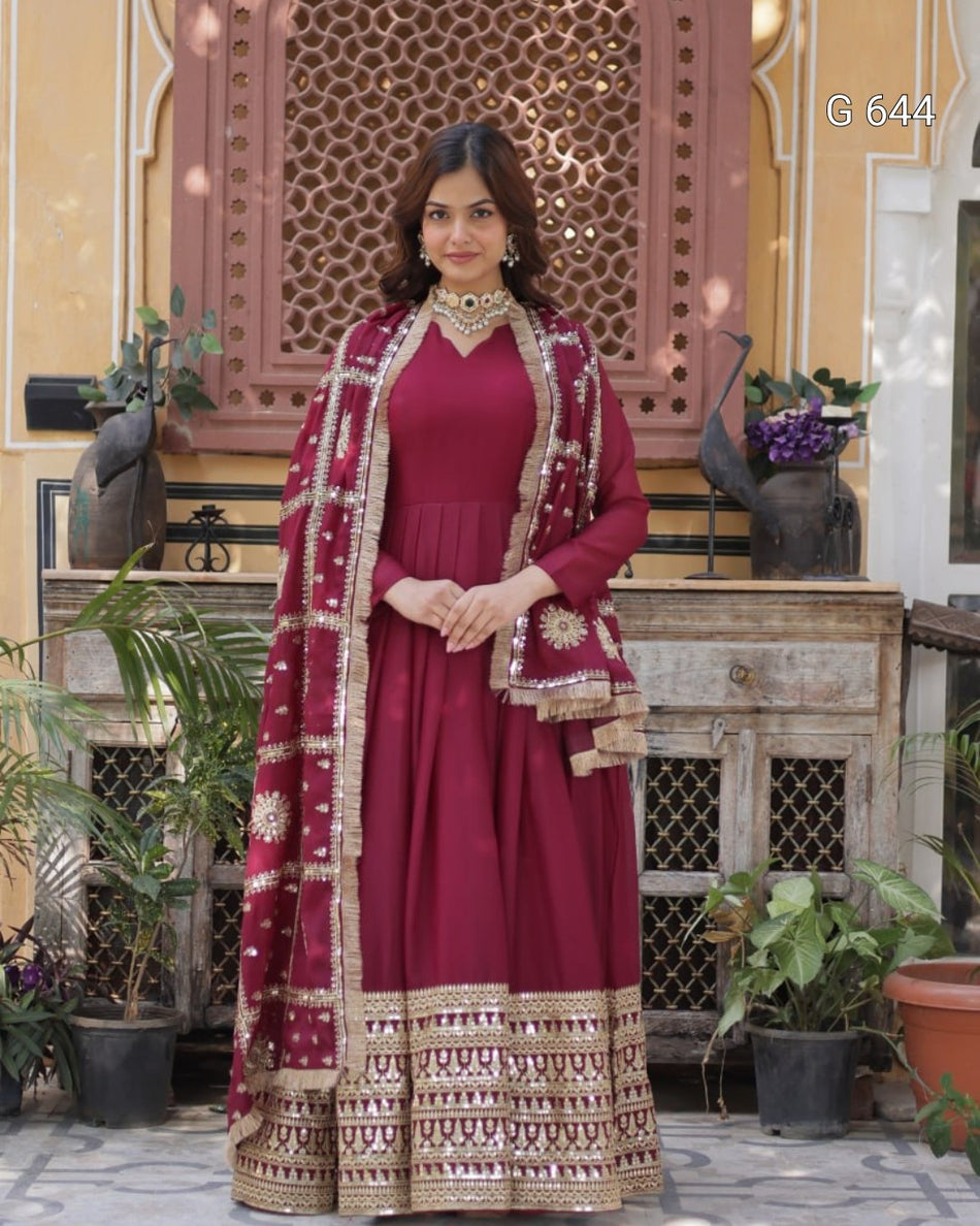Elegant Embroidered Gown with Graceful Festive Appeal G 644