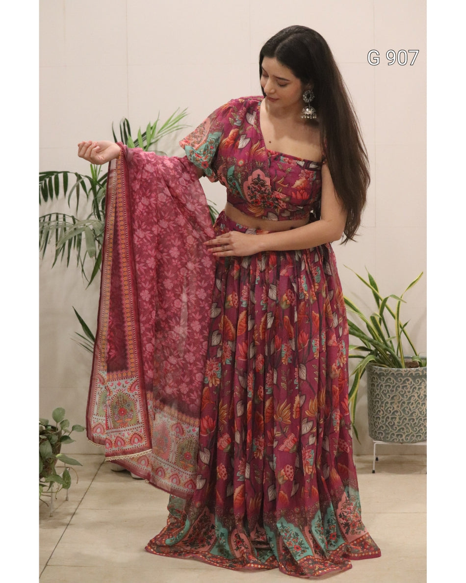 Organza Silk Floral Print Lehenga Collection - G 907