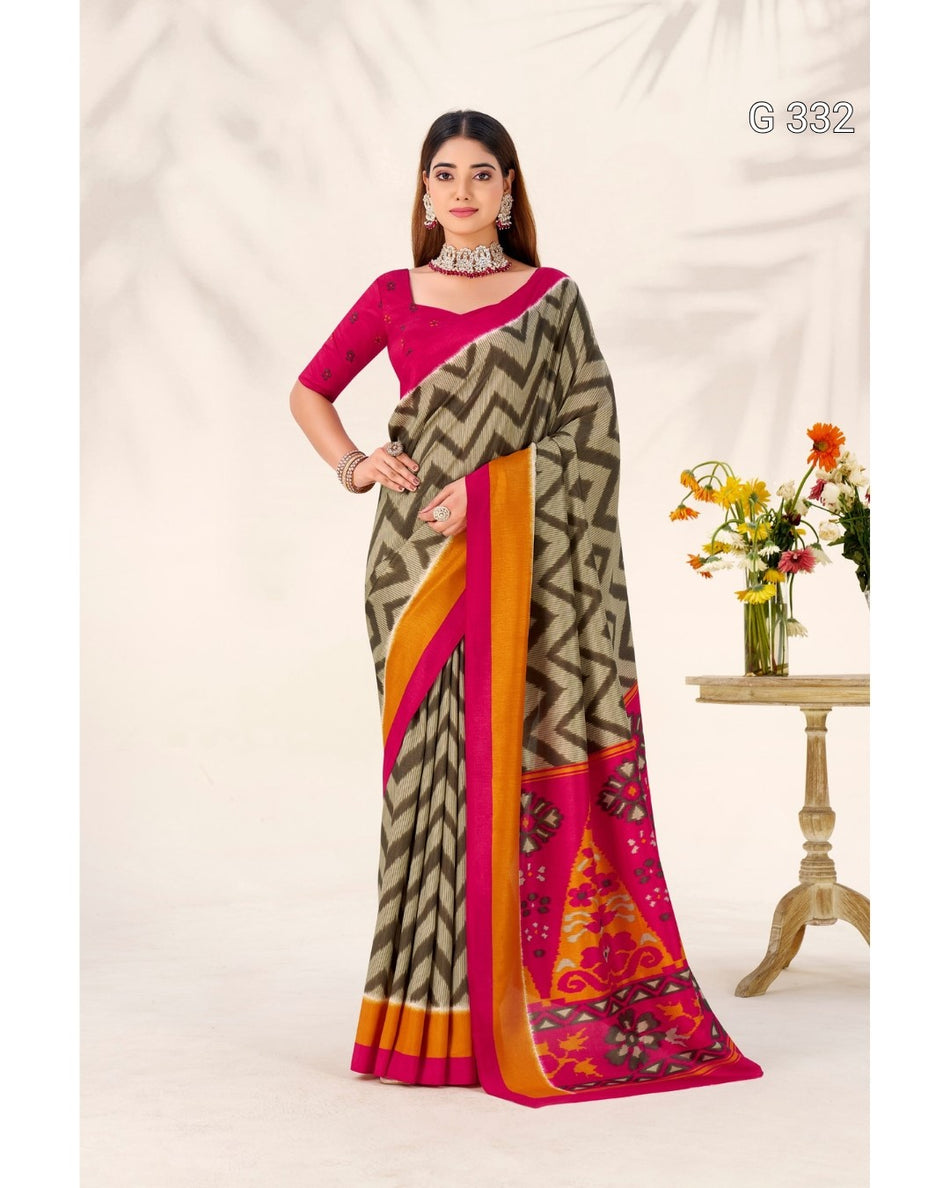 Tasar Silk Saree with Printed Design – G 332