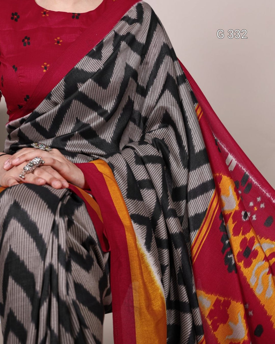 Tasar Silk Saree with Printed Design – G332