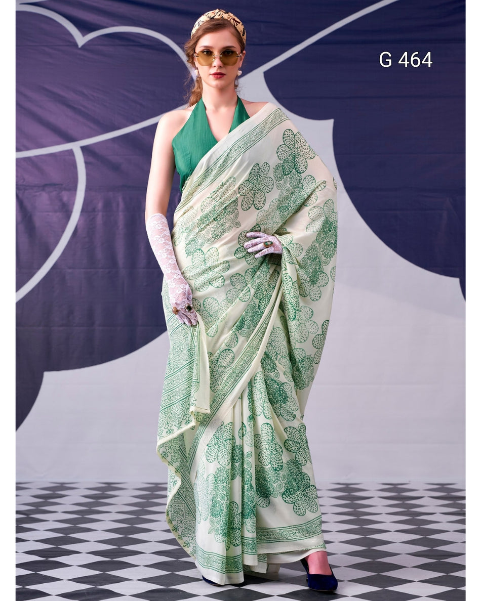 Elegant Satin Sarees with Floral Design Detail - G 464