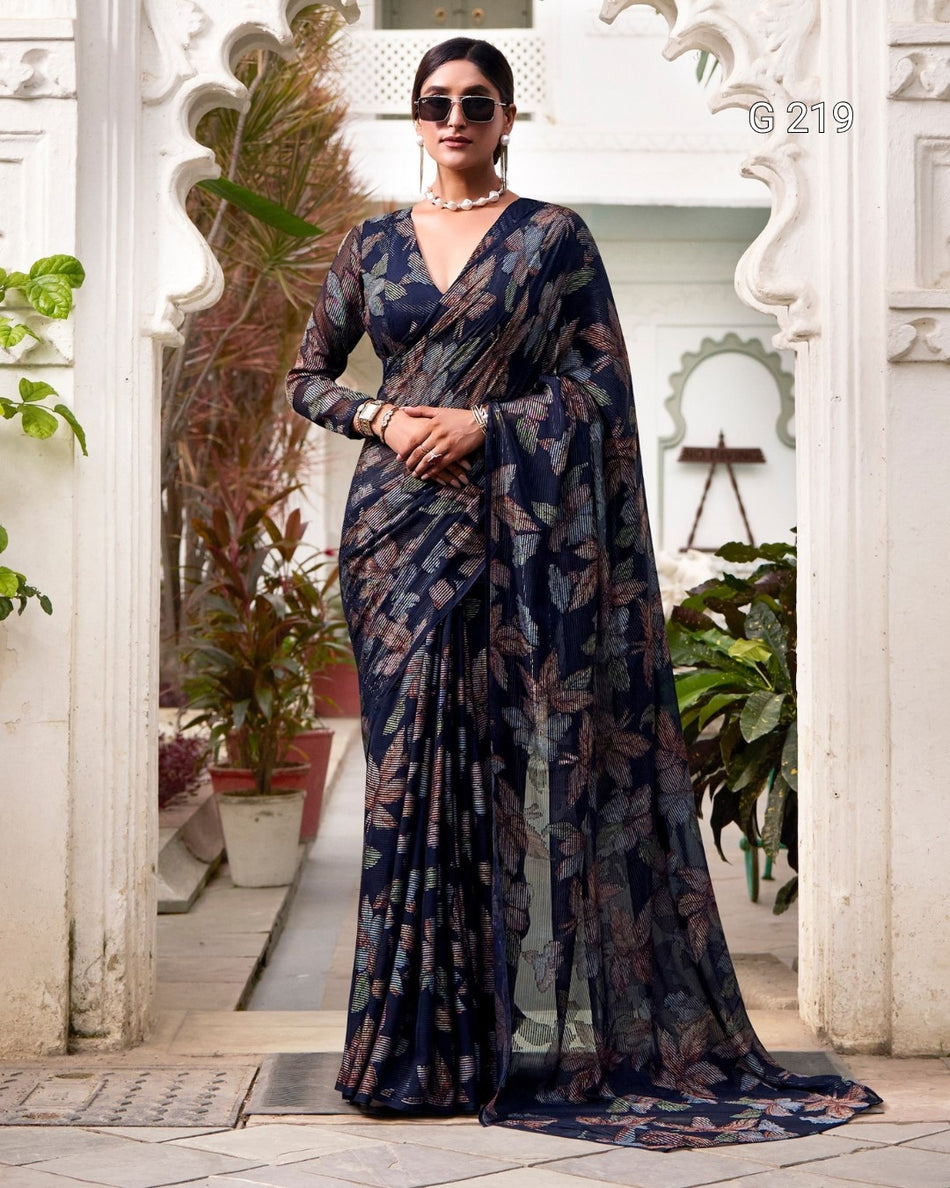 Floral Viscose Lurex Brasso Saree – G 219