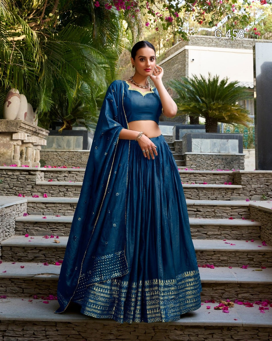 Pure Chanderi Lehenga with Zari Border Dupatta - G 458
