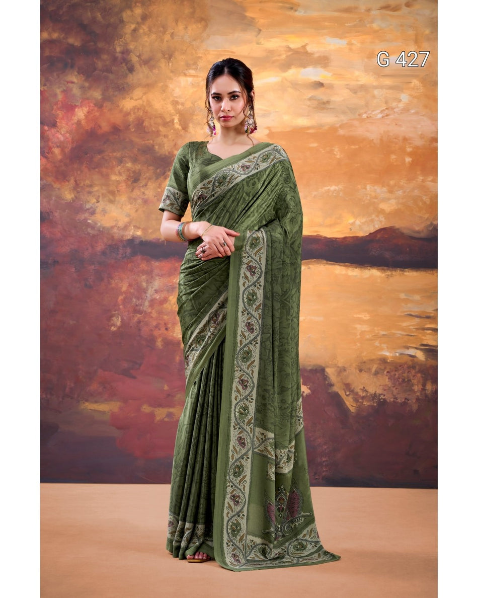 Printed Crepe Saree with Matching Blouse – G 427