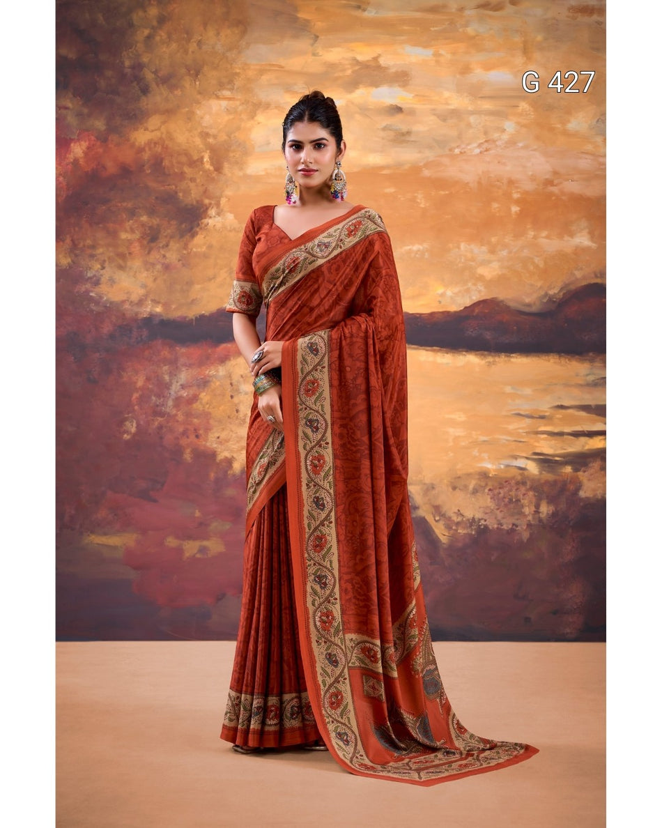 Printed Crepe Saree with Matching Blouse – G 427