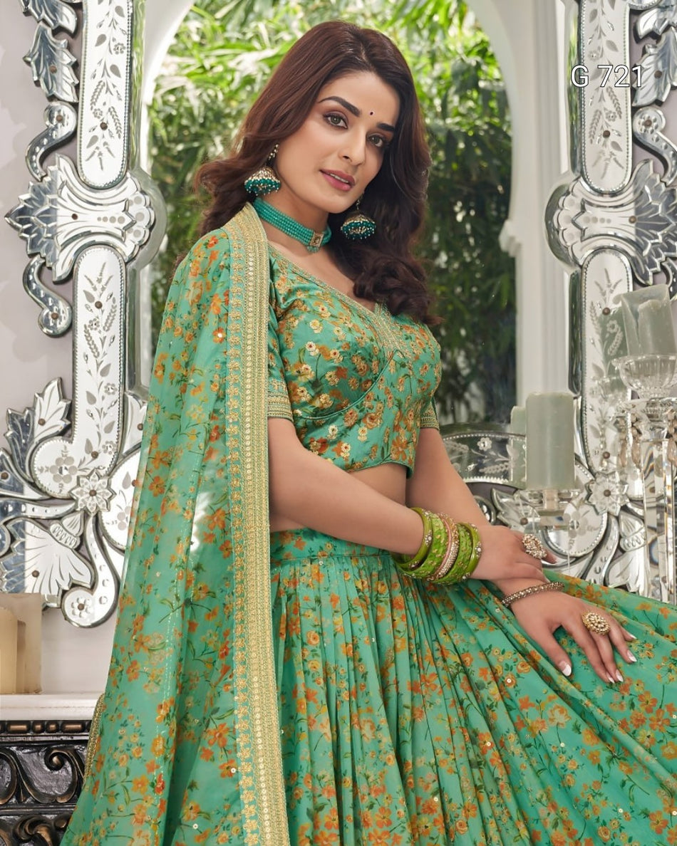 Designer Sea Green Lehenga with Sequins Detailing G 721