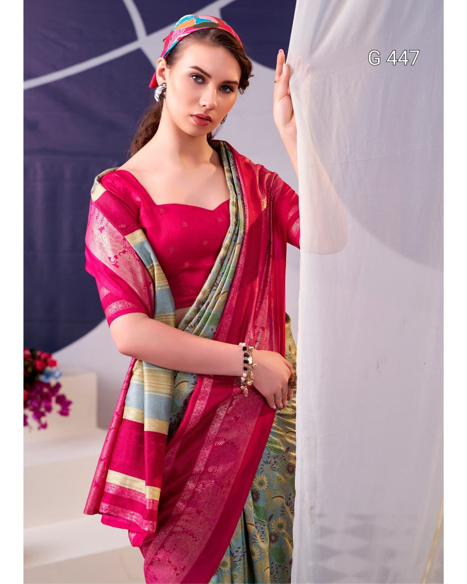 Beautiful Tasar Silk Sarees with Elegant Foil Work -  G 447