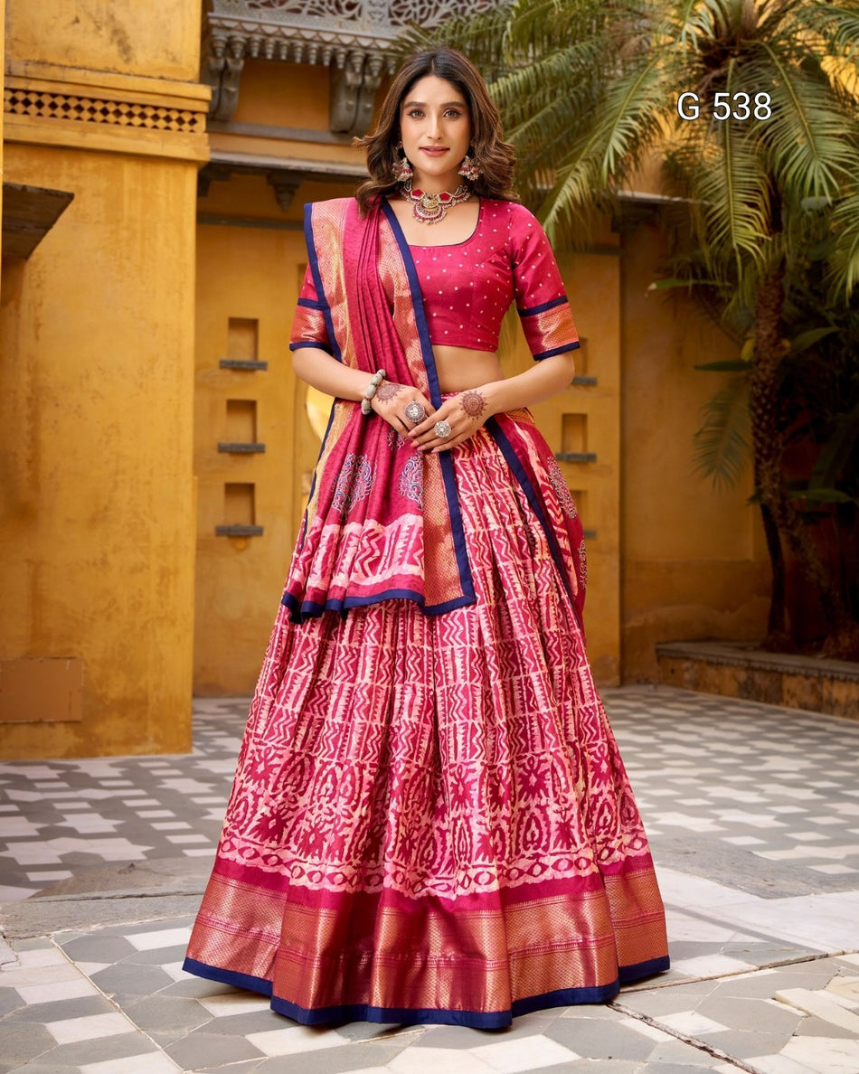 Designer Dola Silk Lehenga with Artistic Batik - G 538