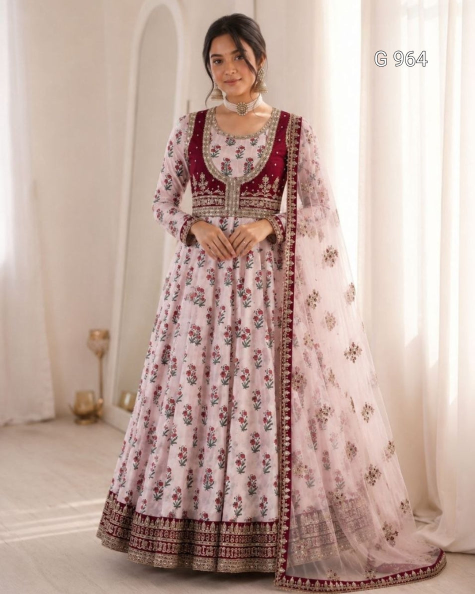 Stylish Sequins Embroidered Gown Collection - G 964