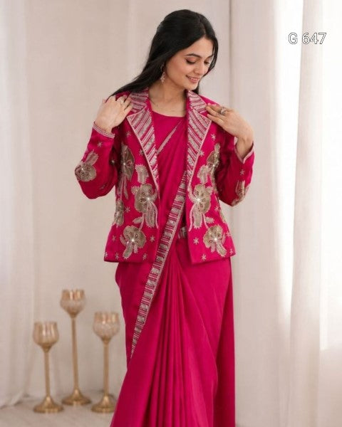 Beautiful Jacket Saree with Glamorous Party Appeal G 647