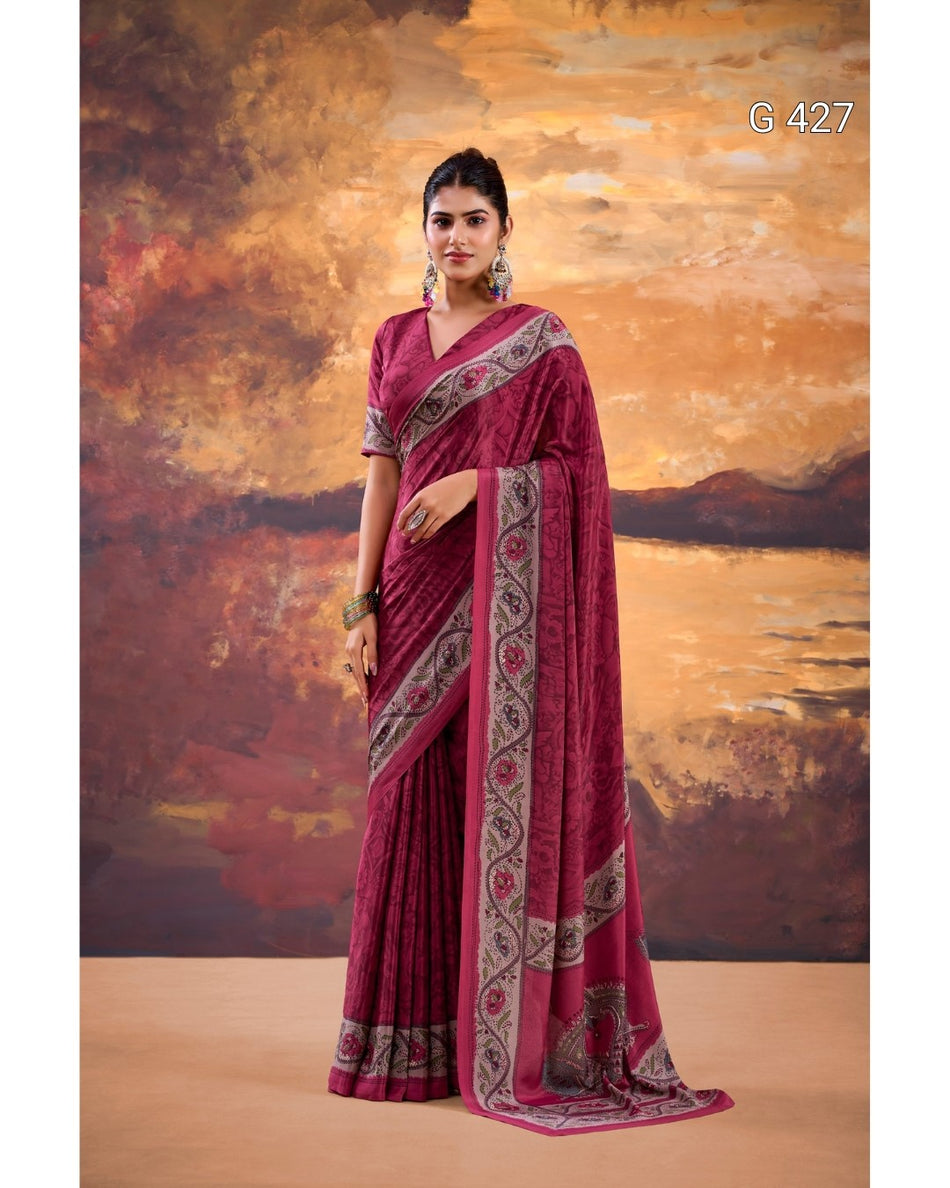 Printed Crepe Saree with Matching Blouse – G 427