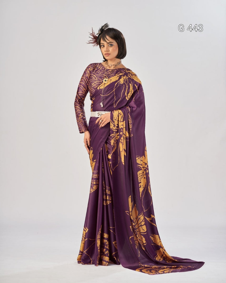 Premium Satin Silk Sarees with Elegant Print - G 443