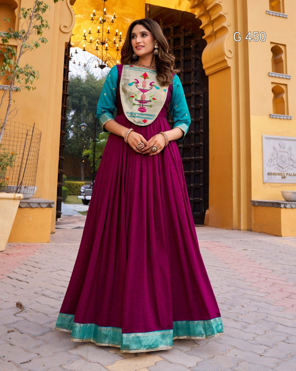 Designer Vichitra Silk Dresses with Flowing Elegance - G 450